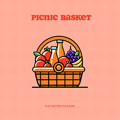 아이콘 잎 포도 바나나 사람없음 빨간색 소풍 병 사과 오렌지주스 소풍바구니 2D아이콘 AI파일 식물 식기 컬러 과일 야외활동 바구니 과일주스 파일형식 벡터