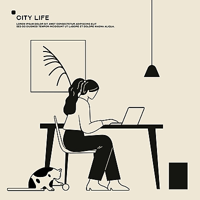 전신 여자 액자 의자 일러스트 전등 실내 한명 앉기 성인 일상 라이프 노트북 평화 고양이 집중 책상 드로잉 베이지색 성인여자한명만 국내일러스트 AI파일 1 컬러 가구 컨셉 포유류 모션 조명 미술 사람 내부 생활 전자제품 반려동물 여자한명만 성인여자만 파일형식 벡터