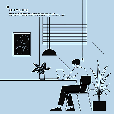전신 식물 남자 화분 액자 의자 일러스트 전등 실내 한명 앉기 성인 라이프 파란색 노트북 평화 업무 블라인드 창가 책상 드로잉 재택근무 성인남자한명만 국내일러스트 AI파일 1 컬러 가구 컨셉 비즈니스 창문 모션 조명 미술 사람 내부 생활 전자제품 작업 커튼 남자한명만 성인남자만 파일형식 벡터