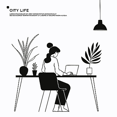 전신 식물 여자 화분 의자 일러스트 전등 실내 한명 앉기 성인 일상 라이프 노트북 흰색 업무 집중 책상 드로잉 성인여자한명만 국내일러스트 AI파일 1 컬러 가구 컨셉 모션 조명 미술 사람 내부 생활 전자제품 작업 여자한명만 성인여자만 파일형식 벡터