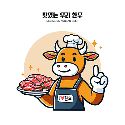 한마리 접시 일러스트 의인화 요리사모자 들기 손짓 사람없음 갈색 귀여움 앞치마 황소 서빙 한우 소캐릭터 위생장갑 국내일러스트 AI파일 모자_잡화 1 식기 컬러 동물캐릭터 장갑 컨셉 모션 요리사 소고기 소 파일형식 벡터