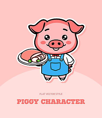한마리 접시 셔츠 일러스트 나비넥타이 육류 웃음 들기 사람없음 앞치마 돼지캐릭터 국내일러스트 AI파일 1 식기 동물캐릭터 상의 식재료 모션 넥타이 표정 돼지 파일형식 벡터