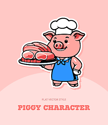한마리 접시 허리손 장갑 일러스트 요리사모자 육류 웃음 들기 사람없음 앞치마 돼지캐릭터 국내일러스트 AI파일 모자_잡화 1 식기 잡화 동물캐릭터 포즈 식재료 모션 표정 요리사 돼지 파일형식 벡터
