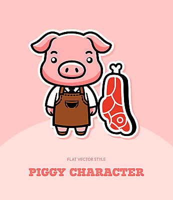 한마리 셔츠 일러스트 넥타이 뼈 육류 사람없음 앞치마 주머니 돼지캐릭터 국내일러스트 AI파일 1 잡화 동물캐릭터 상의 식재료 돼지 파일형식 벡터