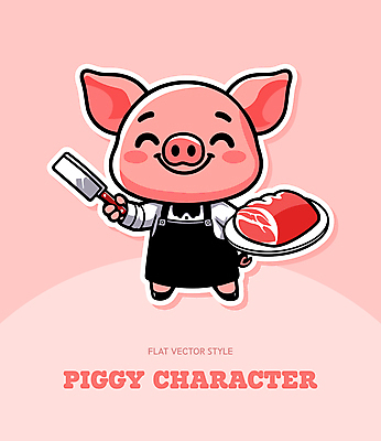 한마리 접시 셔츠 일러스트 육류 웃음 들기 사람없음 앞치마 돼지캐릭터 식칼 국내일러스트 AI파일 1 식기 동물캐릭터 상의 식재료 모션 주방용품 표정 돼지 파일형식 벡터