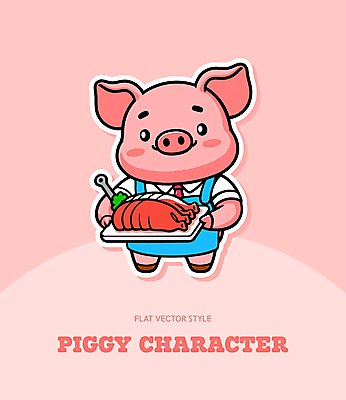 한마리 셔츠 일러스트 넥타이 육류 손잡이 웃음 들기 사람없음 앞치마 돼지캐릭터 국내일러스트 AI파일 1 잡화 동물캐릭터 상의 식재료 모션 표정 돼지 파일형식 벡터