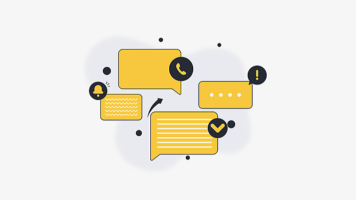 화살표 말풍선 일러스트 비즈니스 커뮤니케이션 사람없음 노란색 원형 메시지 느낌표 알림 체크표시 심플 통화 메신저 소셜미디어 국내일러스트 AI파일 도형 기호 컬러 모션 확인 파일형식 벡터