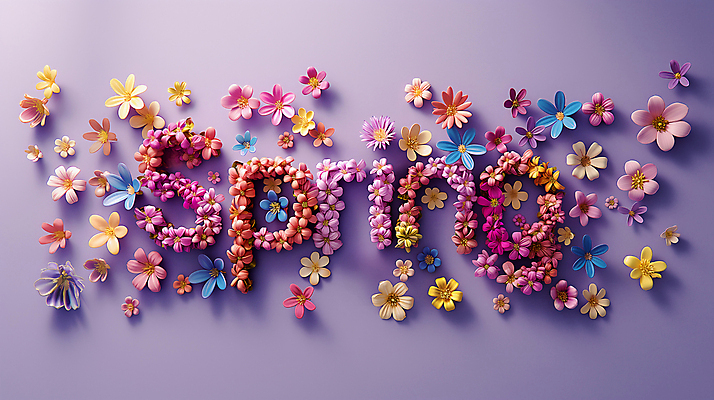 JPG 편집이미지 영어 꽃 잎 텍스트 타이포그라피 사람없음 장식 보라색 봄 화려 이미지편집 편집실사 AI컴퓨터그래픽 AI콘텐츠 식물 문자 계절 컬러 컨셉 CG 파일형식