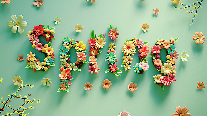 JPG 편집이미지 영어 꽃 잎 텍스트 타이포그라피 사람없음 장식 초록색 봄 나뭇가지 화려 이미지편집 편집실사 AI컴퓨터그래픽 AI콘텐츠 나무 식물 문자 계절 컬러 컨셉 CG 파일형식