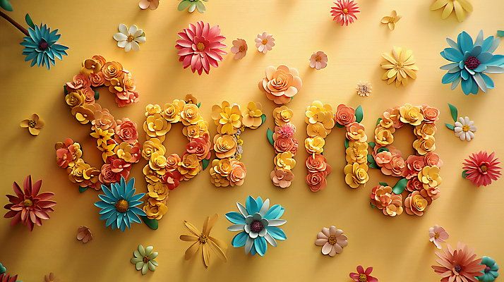 JPG 편집이미지 영어 꽃 잎 텍스트 타이포그라피 사람없음 장식 노란색 봄 화려 이미지편집 편집실사 AI컴퓨터그래픽 AI콘텐츠 식물 문자 계절 컬러 컨셉 CG 파일형식