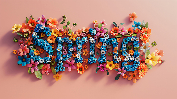 JPG 편집이미지 영어 꽃 잎 텍스트 타이포그라피 사람없음 장식 파란색 주황색 봄 화려 이미지편집 편집실사 AI컴퓨터그래픽 AI콘텐츠 식물 문자 계절 컬러 컨셉 CG 파일형식