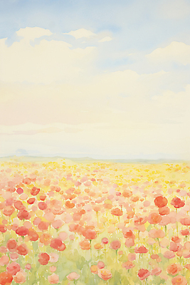 JPG 구름 꽃밭 일러스트 봄꽃 하늘 수채화 풍경 사람없음 장미 국내일러스트 AI일러스트 AI콘텐츠 자연요소 꽃 봄 파일형식