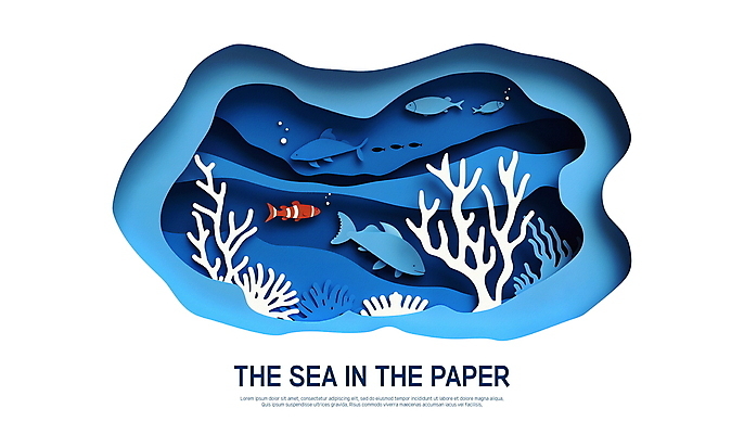 PSD 편집이미지 종이 물결 그림자 어류 사람없음 파란색 바닷속 산호초 페이퍼아트 돌고래 질감 이미지편집 컬러 포유류 수중 수중동물 수중식물 파일형식