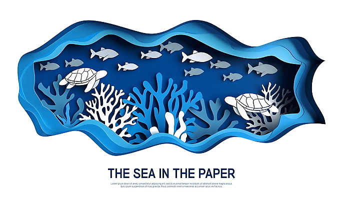 PSD 편집이미지 종이 물결 그림자 어류 사람없음 파란색 바닷속 산호초 거북이 페이퍼아트 질감 물고기떼 이미지편집 컬러 파충류 수중 수중동물 수중식물 파일형식