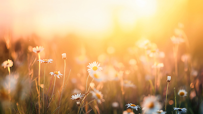 JPG 편집이미지 백그라운드 꽃밭 자연 사람없음 햇빛 노을 봄 풀 데이지 편집실사 AI포토 AI콘텐츠 자연요소 식물 계절 꽃 태양 CG 생태계 파일형식