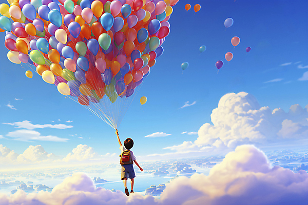 JPG 전신 편집이미지 남자 어린이 여행 배낭 하늘 한명 소년 희망 꿈 자유 비행 잡기 도시 풍선 소년한명만 이미지편집 편집실사 AI컴퓨터그래픽 AI콘텐츠 1 감정 컨셉 가방 모션 사람 CG 남자한명만 소년만 파일형식