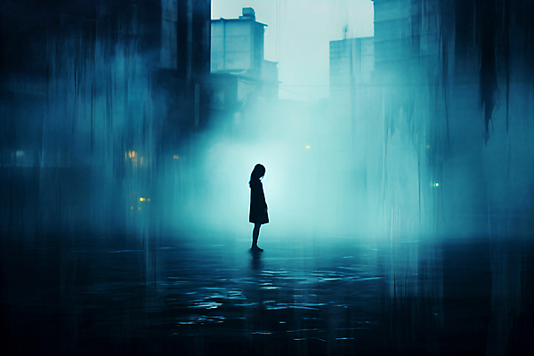JPG 편집이미지 여자 실루엣 어린이 그림자 한명 소녀 건물 파란색 빛 어둠 안개 번짐 우울감 소녀한명만 이미지편집 편집실사 1 건축물 감정 컬러 날씨 촬영기법 사람 CG 여자한명만 소녀만 파일형식 효과