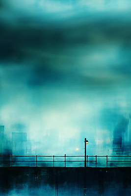 JPG 편집이미지 가로등 난간 사람 파란색 어둠 안개 등 전봇대 번짐 우울감 이미지편집 편집실사 공공시설 감정 컬러 날씨 신체부위 CG 파일형식 효과