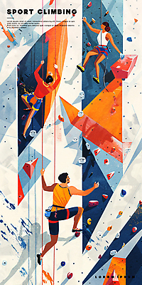 전신 PSD 여자 남자 포스터 줄 스포츠 일러스트 하계올림픽 성인 세명 여름 컬러풀 오르기 암벽등반 생동감 클라이밍 성인만 클라이밍선수 국내일러스트 계절 컬러 올림픽 모션 운동선수 사람 등산 등반 파일형식