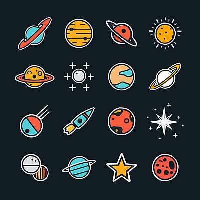 아이콘 별 사람없음 반짝임 세트 우주 행성 로켓 달 우주선 드로잉 운석 2D아이콘 AI파일 자연요소 모션 미술 파일형식 벡터