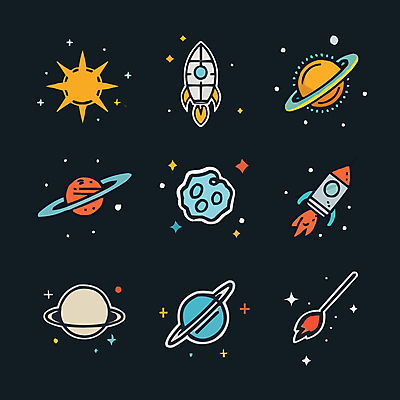 아이콘 별 사람없음 반짝임 세트 우주 행성 로켓 달 우주선 드로잉 운석 2D아이콘 AI파일 자연요소 모션 미술 파일형식 벡터