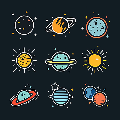 아이콘 별 사람없음 반짝임 세트 우주 행성 달 드로잉 2D아이콘 AI파일 자연요소 모션 미술 파일형식 벡터