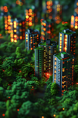 JPG 나무 편집이미지 아파트 사람없음 빛 모형 미니어처 보케 편집실사 AI포토 AI콘텐츠 식물 주택 CG 파일형식