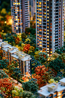 JPG 나무 편집이미지 아파트 주택 빌딩 사람없음 빛 모형 미니어처 편집실사 AI포토 AI콘텐츠 식물 건물 CG 파일형식