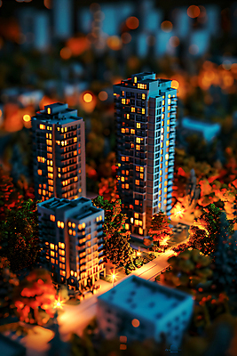 JPG 나무 편집이미지 야경 가로등 아파트 사람없음 빛 모형 어둠 미니어처 편집실사 AI포토 AI콘텐츠 식물 공공시설 주택 야간 CG 파일형식 풍경_경치