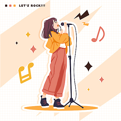 전신 여자 스티커 음표 일러스트 노래 한명 사람 성인 반짝임 공연 가수 스탠드 밴드 번개 마이크 격자 락 락페스티벌 보컬 음악축제 성인여자한명만 국내일러스트 AI파일 1 기호 음악 음향기기 무늬 모션 날씨 조명 이벤트 축제 음악가 로큰롤 여자한명만 성인여자만 파일형식 벡터