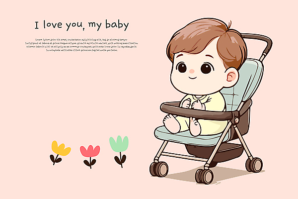 전신 남자 일러스트 한명 미소 앉기 귀여움 육아 튤립 아기 유모차 남자아기한명만 국내일러스트 AI파일 1 꽃 컨셉 모션 표정 사람 아기용품 남자한명만 남자아기만 파일형식 벡터