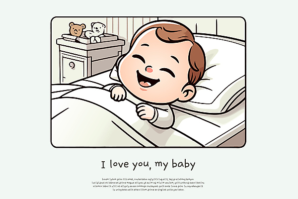 남자 일러스트 한명 웃음 상반신 눕기 귀여움 곰인형 방 육아 아기 서랍장 아기침대 남자아기만 국내일러스트 AI파일 1 인형 가구 컨셉 모션 표정 사람 아기용품 침대 남자만 아기만 파일형식 벡터