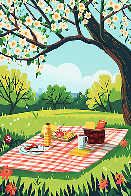 PSD 나무 접시 공원 꽃 포크 과일 일러스트 동화 꽃나무 풍경 사람없음 책 초록색 소풍 바구니 주스 숲 돗자리 도시락 감성 국내일러스트 식물 식기 공공시설 음료 음식 컬러 컨셉 야외활동 파일형식