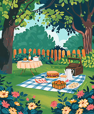 PSD 나무 공원 꽃 빵 과일 일러스트 탁자 주전자 동화 샌드위치 풍경 사람없음 초록색 소풍 바구니 쿠키 식탁보 숲 돗자리 냅킨 도시락 감성 나무울타리 국내일러스트 식물 공공시설 음식 컬러 가구 컨셉 주방용품 디저트 울타리 야외활동 파일형식
