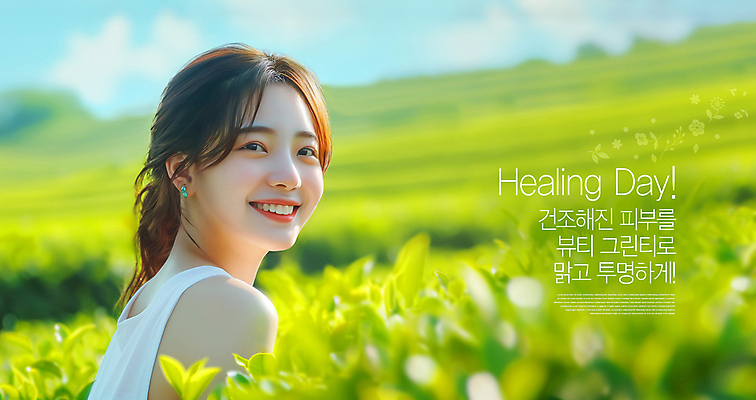 PSD 편집이미지 여자 자연 한명 미소 상반신 성인 뷰티 맑음 투명 피부 녹차밭 의료성형뷰티 성인여자한명만 이미지편집 1 밭 날씨 표정 사람 신체부위 녹차 생태계 여자한명만 성인여자만 파일형식