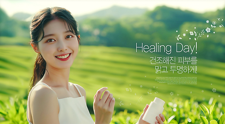 PSD 편집이미지 여자 자연 한명 미소 들기 상반신 성인 뷰티 맑음 화장품 투명 피부 녹차밭 의료성형뷰티 성인여자한명만 이미지편집 1 밭 모션 날씨 표정 사람 신체부위 녹차 생태계 여자한명만 성인여자만 파일형식