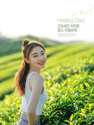 PSD 편집이미지 여자 자연 한명 미소 상반신 성인 뷰티 맑음 투명 피부 녹차밭 의료성형뷰티 성인여자한명만 이미지편집 1 밭 날씨 표정 사람 신체부위 녹차 생태계 여자한명만 성인여자만 파일형식