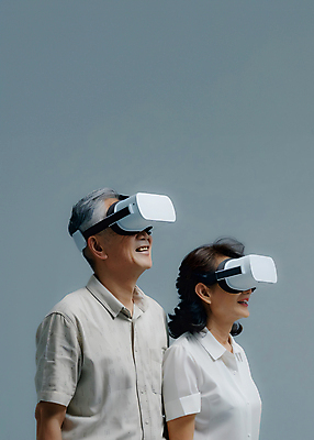 JPG 편집이미지 여자 할아버지 노년 남자 할머니 미소 상반신 두명 노부부 가상현실 노인만 VR기기 편집실사 AI인물포토 AI콘텐츠 부부 표정 사람 성인 기계 CG 성인만 파일형식 AI포토