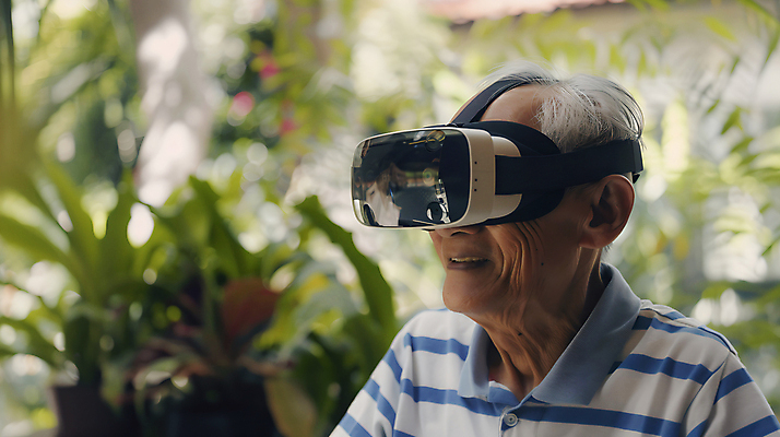 JPG 식물 편집이미지 할아버지 노년 남자 한명 미소 상반신 반사 가상현실 노인남자한명만 VR기기 편집실사 AI인물포토 AI콘텐츠 1 표정 사람 성인 기계 CG 남자한명만 노인남자만 파일형식 AI포토