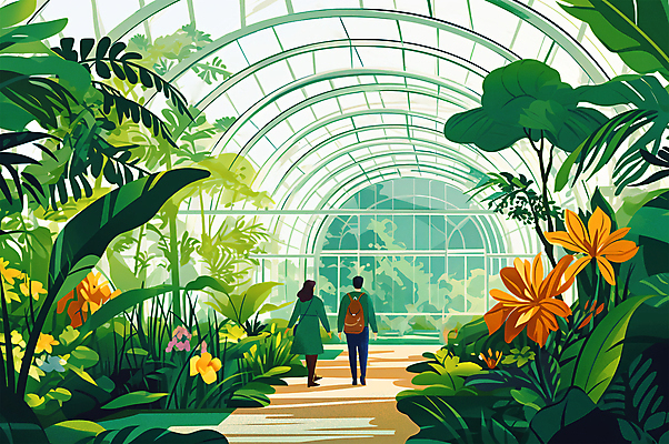 전신 PSD 나무 커플 여자 남자 꽃 길 잎 데이트 일러스트 성인 두명 건물 초록색 걷기 산책 풀 식물원 감성 몬스테라 온실 성인만 트로피컬아트 국내일러스트 식물 건축물 컬러 컨셉 관계 모션 휴식 사람 그림 파일형식