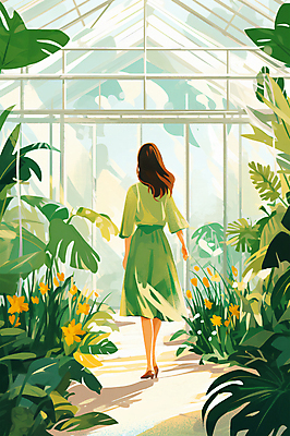 전신 PSD 나무 여자 꽃 길 잎 일러스트 한명 성인 건물 초록색 걷기 산책 풀 식물원 감성 몬스테라 온실 성인여자한명만 트로피컬아트 국내일러스트 식물 1 건축물 컬러 컨셉 모션 휴식 사람 그림 여자한명만 성인여자만 파일형식
