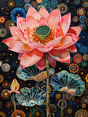 JPG 디자인 꽃잎 백그라운드 불교 일러스트 연꽃 사람없음 컬러풀 화려 디지털합성 연잎 개성 동양적 편집소스 디테일 국내일러스트 AI일러스트 AI콘텐츠 꽃 종교 컬러 컨셉 잎 파일형식