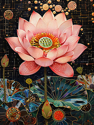 JPG 디자인 꽃잎 백그라운드 불교 일러스트 연꽃 사람없음 컬러풀 화려 디지털합성 연잎 개성 동양적 편집소스 디테일 국내일러스트 AI일러스트 AI콘텐츠 꽃 종교 컬러 컨셉 잎 파일형식