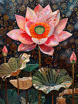 JPG 디자인 꽃잎 백그라운드 불교 일러스트 연꽃 사람없음 컬러풀 화려 디지털합성 연잎 개성 동양적 편집소스 디테일 국내일러스트 AI일러스트 AI콘텐츠 꽃 종교 컬러 컨셉 잎 파일형식