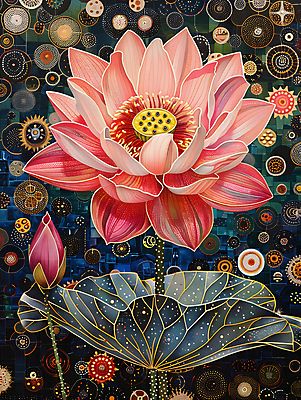 JPG 디자인 꽃잎 백그라운드 불교 일러스트 연꽃 사람없음 컬러풀 화려 디지털합성 연잎 개성 동양적 편집소스 디테일 국내일러스트 AI일러스트 AI콘텐츠 꽃 종교 컬러 컨셉 잎 파일형식