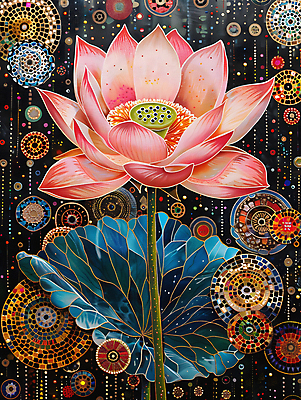 JPG 디자인 꽃잎 백그라운드 불교 일러스트 연꽃 사람없음 컬러풀 화려 디지털합성 연잎 개성 동양적 편집소스 디테일 국내일러스트 AI일러스트 AI콘텐츠 꽃 종교 컬러 컨셉 잎 파일형식