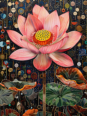 JPG 디자인 꽃잎 백그라운드 불교 일러스트 연꽃 사람없음 컬러풀 화려 디지털합성 연잎 개성 동양적 편집소스 디테일 국내일러스트 AI일러스트 AI콘텐츠 꽃 종교 컬러 컨셉 잎 파일형식