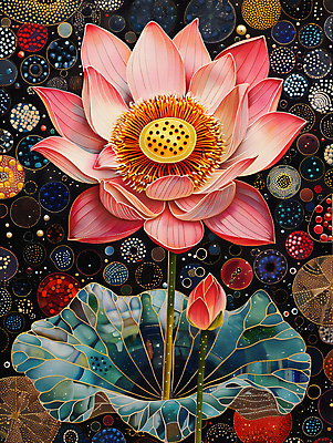 JPG 디자인 꽃잎 백그라운드 불교 일러스트 연꽃 사람없음 컬러풀 화려 디지털합성 연잎 개성 동양적 편집소스 디테일 국내일러스트 AI일러스트 AI콘텐츠 꽃 종교 컬러 컨셉 잎 파일형식