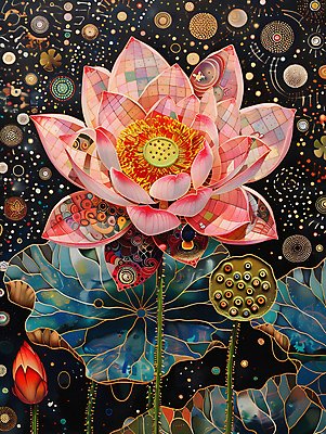 JPG 디자인 꽃잎 백그라운드 불교 일러스트 연꽃 사람없음 컬러풀 화려 디지털합성 연잎 개성 동양적 편집소스 디테일 국내일러스트 AI일러스트 AI콘텐츠 꽃 종교 컬러 컨셉 잎 파일형식