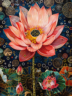 JPG 디자인 꽃잎 백그라운드 불교 일러스트 연꽃 사람없음 컬러풀 화려 디지털합성 연잎 개성 동양적 편집소스 디테일 국내일러스트 AI일러스트 AI콘텐츠 꽃 종교 컬러 컨셉 잎 파일형식